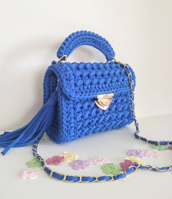 Sac fait main/Sac à main en crochet de couleur noire/Sac tricoté à