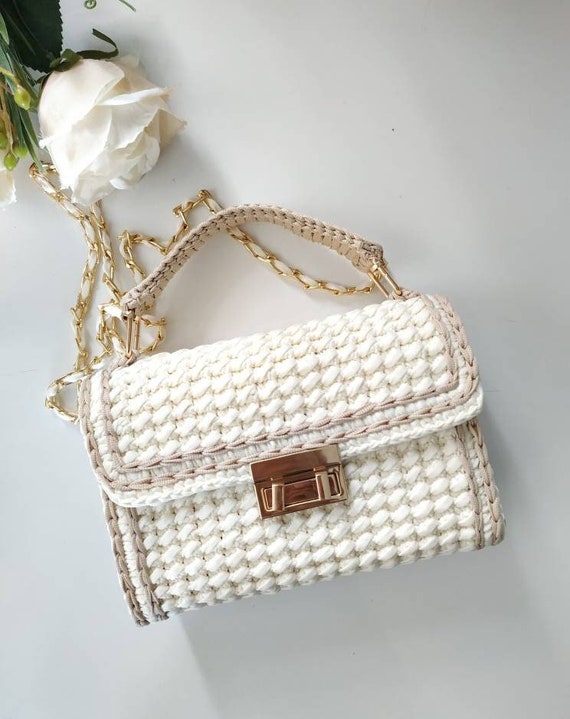 Crochet Bag, Cream Color Bag, Stylish Bag, Shoulder Bag