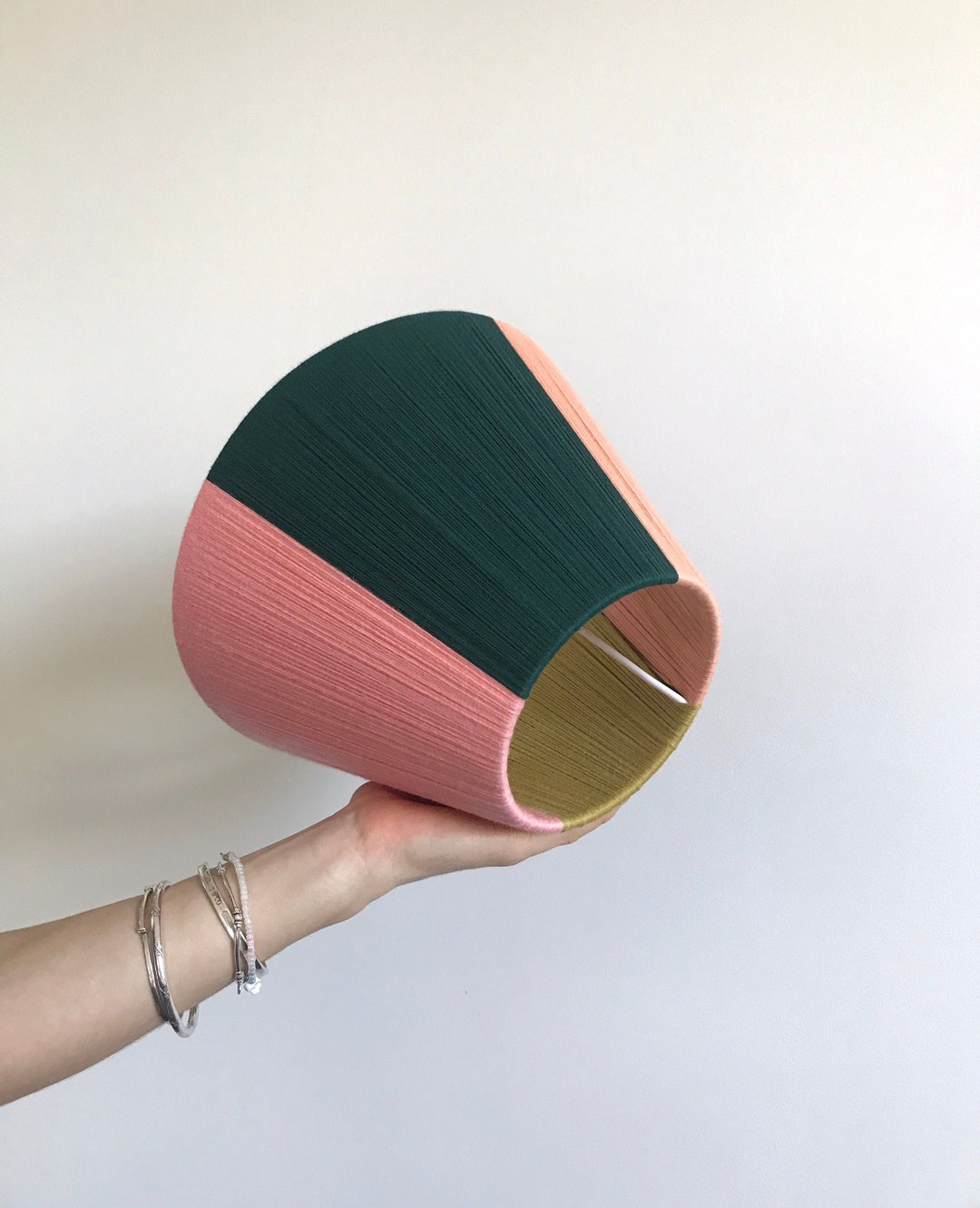 Small Empire 10 Lampshade , 100 Cotton Yarn Colour Blocked Handwoven