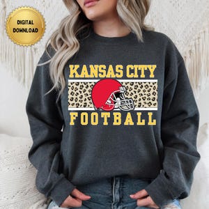 PNG Instant  Digital Download - Kansas City Football Girly DTF Transfers | Red & Gold KC Football Fans - Leopard Animal Print dtf Transfer