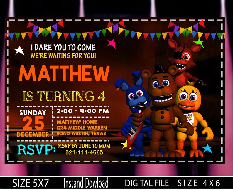 Five Nights At Freddy S Invitation Template