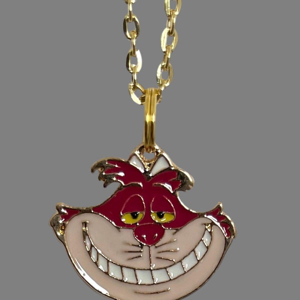 Collier Sourire Chat du Cheshire Pendentif Alice au Pays des Merveilles