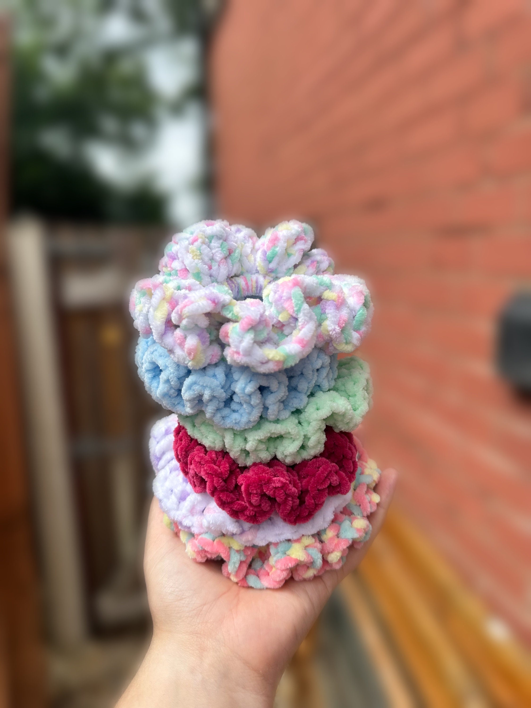 Wholesale- Mystery Colors Crochet scrunchies set of 10 Handmade Mystery Color Crochet Hair Scrunchies, Two Pack, Blind Bag  main image 2