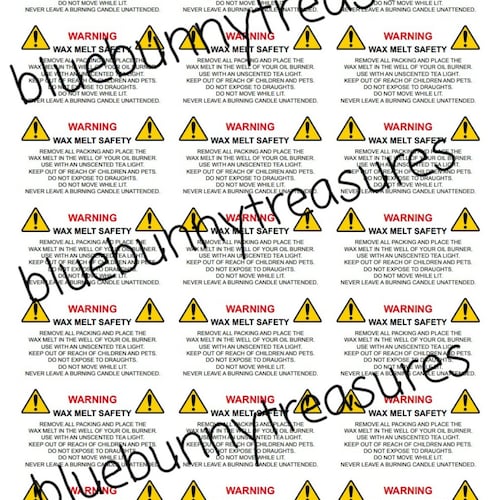 Wax Melt Warning Label Template DIGITAL DOWNLOAD Custom Etsy