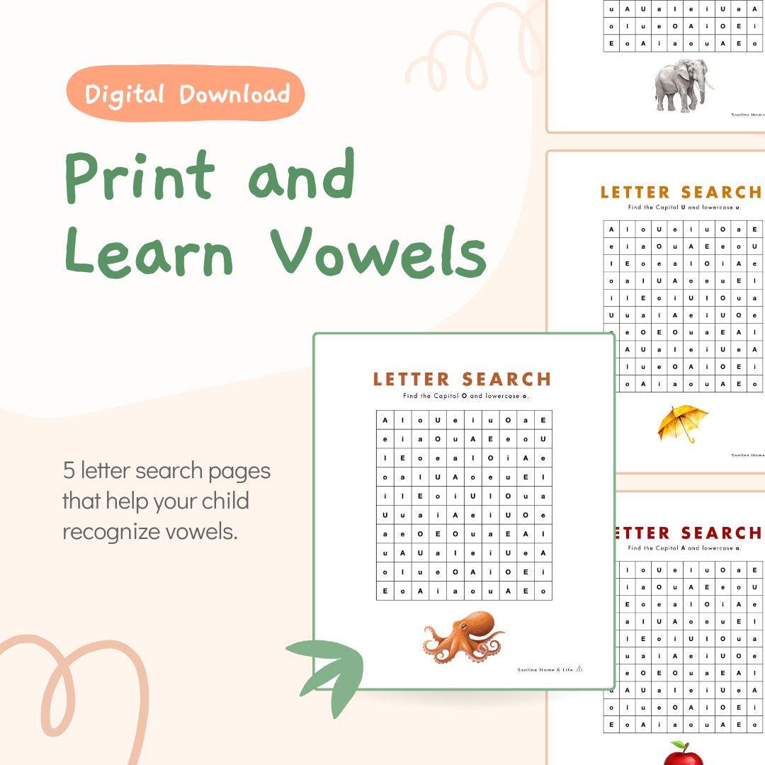 Printable Alphabet Learning Pages | Digital Download | Kids Vowel