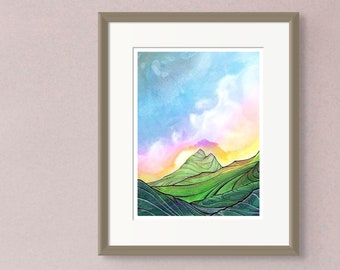 Liquid Landscape | Fine Art Print, Pastel Rainbow Colors, Unique Wall Art, Mixed Media Painting, Statement Piece