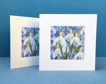 Set of 2 snowdrops cards from original paintings by Karen Hadjitofi. Suitable for all occasions. Free UK delivery.