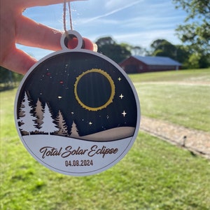 2024 Eclipse Wood Ornament - Hand Painted and Laser Engraved