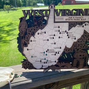 Personalized 3-Layer Handcrafted Wooden WV State Park Map - Track Your Adventures!