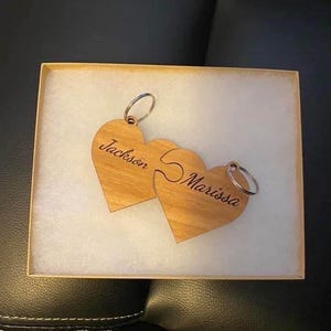 Custom Engraved Heart Keychains - Personalized Wooden Keepsakes