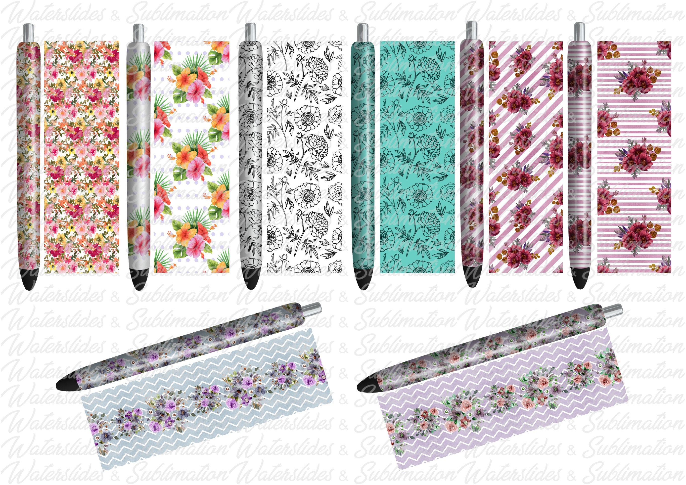 Pen Wrap Assorted Flowers Pen Wraps 8 Images on Full Sheet Etsy