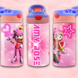 Amy Rose Digital Sippy Cup Wrap – 12oz PNG – Sonic Girl Power – Instant Download - Sonic Amy Rose 12oz Sippy Cup Wrap – Pink Glitter Hearts