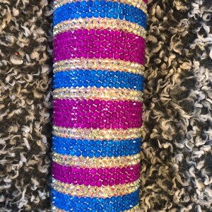 Neon purple and blue 20oz. Stainless steel skinny tumbler / bling tumbler / rhinestone