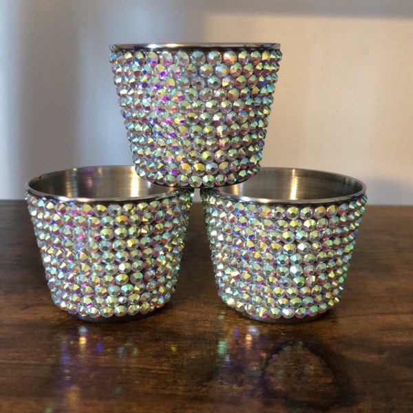 Rhinestone shot glass, 1.5 oz. stainless steel / bling ware