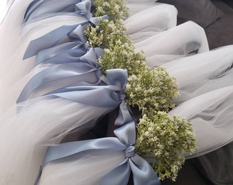 Set of 20 tulle pew hangers. Wedding aisle decor. Bride wedding. Blue silk. Something blue