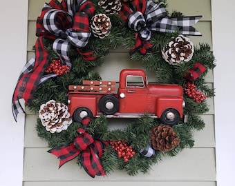 Red truck christmas wreath.