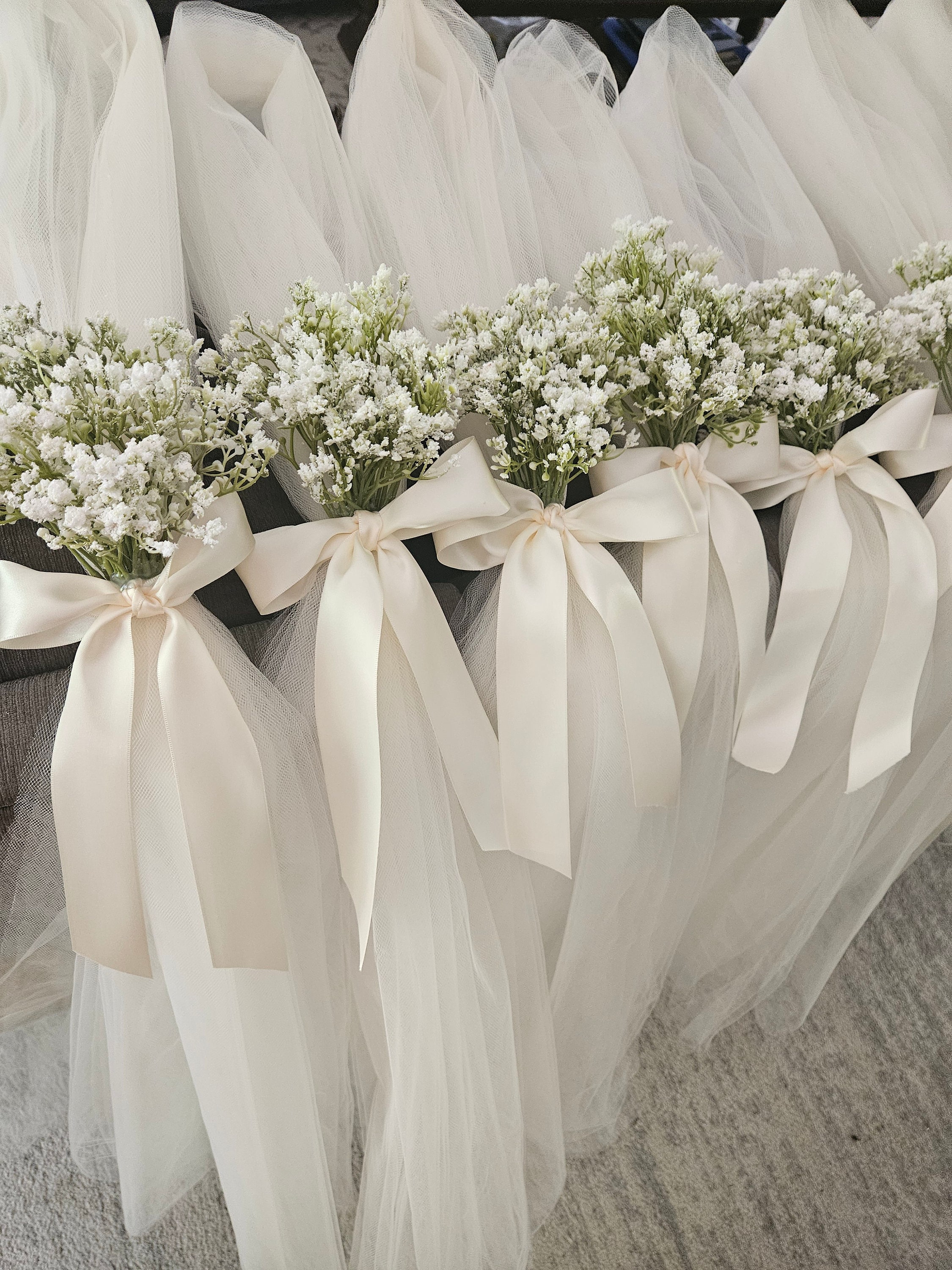 A Set of 12 Ivory Pew Hangers With Ivory Ribbon and Babies Breath. - Etsy