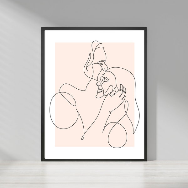 Forehead kiss, forehead kiss art, Caring art, Family art, Unity art, Unity print, Symbol of  Couple, minimalist style forehead kiss canvas