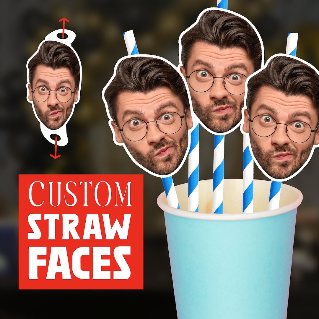 Personalised Straws Faces Custom Face Decor Hen Stag Birthday Decor