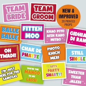 Indian Photo Props | Punjabi Photo Booth Props | Unique & Quirky Wedding Signs | Indian Punny Designs | Desi Wedding Prints | 20 Pack