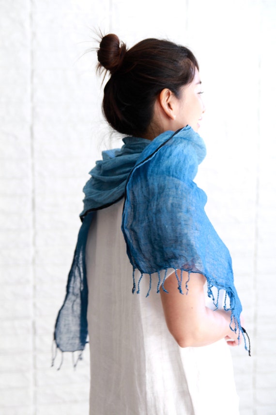Indigo cheap linen scarf