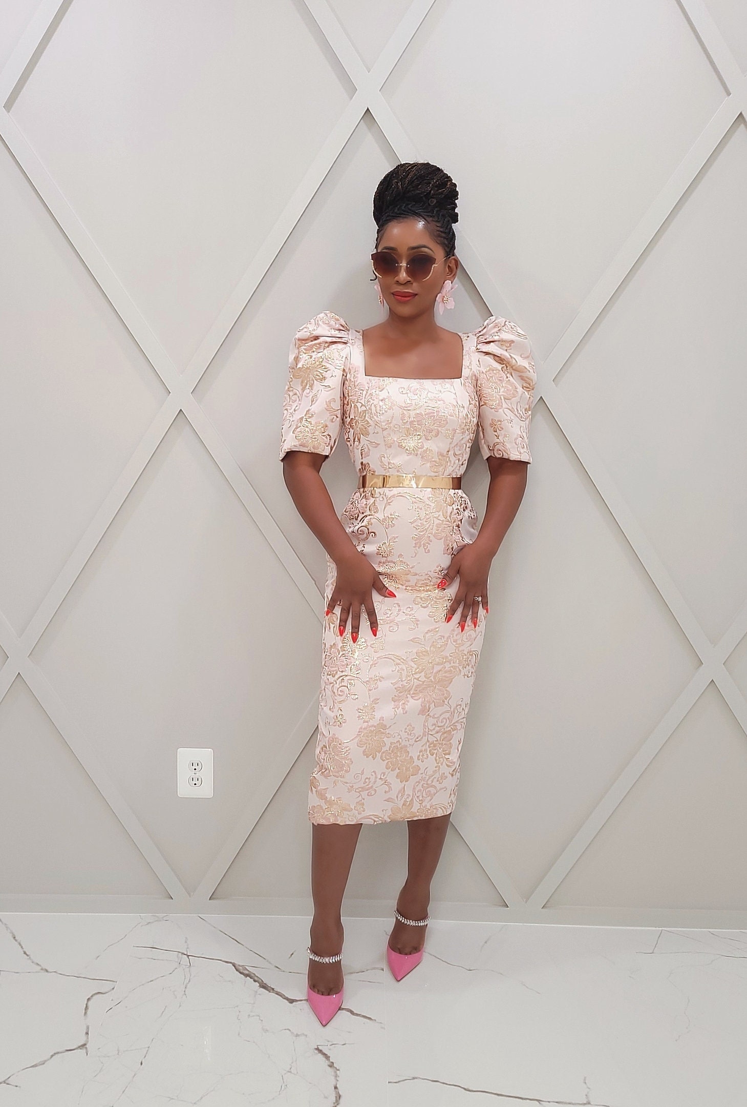 Satin Embroidery Princess Midi Dress
