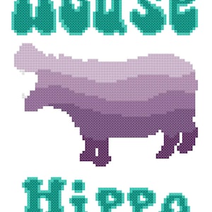 House Hippo - Lavender- Cross Stitch Pattern - Digital PDF