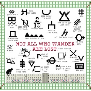 Hobo Codes Sampler - Kreuzstich-Muster - Not All Who Wander Are Lost - Digitales PDF