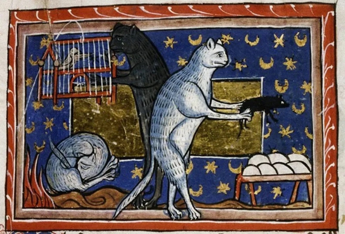 medieval-cats-13th-century-illumination-cross-stitch-etsy