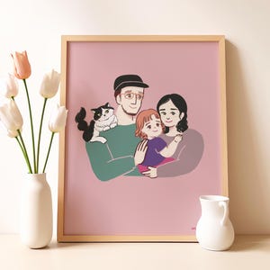 Family Portrait illustration with pets | Personalized Family from photo | gift | couple portrait | Mother's day gift| Birthday gift|Wedding