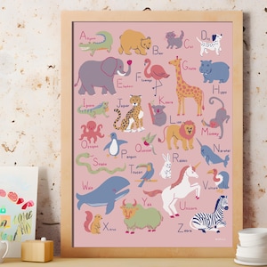 Pôster do alfabeto de animais - Download digital | Pôster ABC | Decoração de sala de aula | Arte educacional | Decoração de sala de jogos | Decoração de sala de jogos