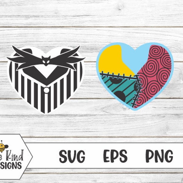 Jack And Sally Hearts, Halloween, Couples SVG