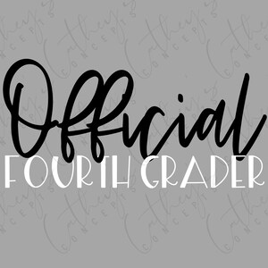 Élève officiel de quatrième année en blanc et noir PNG Design//Quatrième année PNG Design//Téléchargement instantané//Sublimation Design//Personal Use PNG