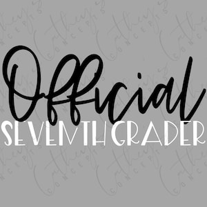 Élève officiel de septième année en blanc et noir PNG Design // Seventh Grade PNG Design // Téléchargement instantané // Sublimation Design // Usage personnel