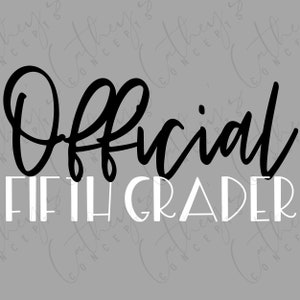 Élève officiel de cinquième année en blanc et noir PNG Design // Cinquième année PNG Design // Téléchargement instantané // Sublimation Design // Personal Use PNG