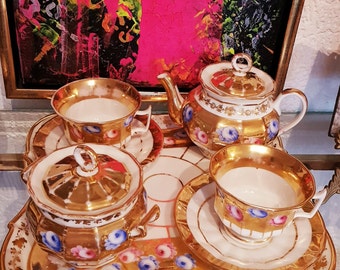 ANTIQUE French Tète a Tète tea service Parisian porcelain 19th century
