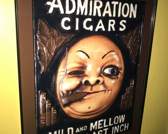 ​激レア 1950s ヴィンテージ Admiration Cigars sign Admiration Cigars Sign Moon Face Large 24in Advertising Man Cave