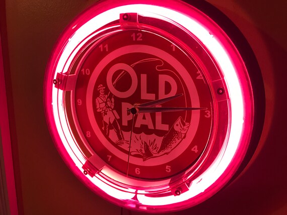 OLD Pal Fishing Tackle Box REELS ROD Bait Shop Hunting Lodge Cabin Store  Bar Neon Man Cave Wall Clock Advertising Sign 