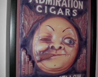 ​激レア 1950s ヴィンテージ Admiration Cigars sign Admiration Cigars Sign Moon Face Large 24in Advertising Man Cave