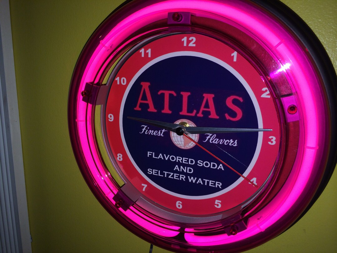 ATLAS Soda Fountain Diner Kitchen Bar Man Cave Neon Wall Clock Etsy