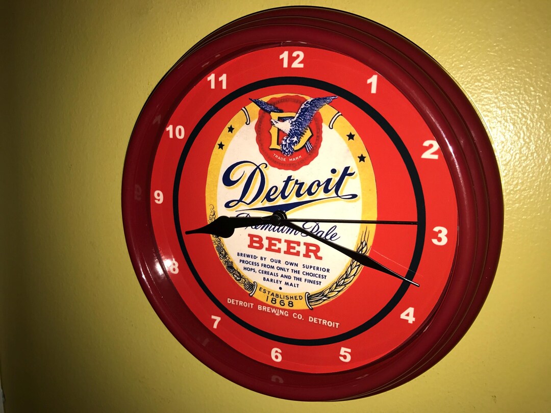 Detroit Clock Detroit Beer Bar Advertising Man Cave RED Clock Sign - Etsy