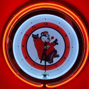 A&W Root Beer Bear Soda Fountain Diner Kitchen Bar LARANJA Relógio de parede neon retrô com placa publicitária para caverna do homem