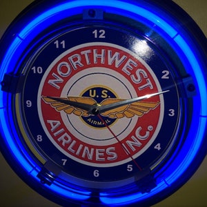Northwest Airlines OldLogo Avião Aeromoça Piloto Man Cave Bar Relógio de Parede Neon Man Cave Sign