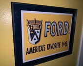 Ford FoMoCo America 39 s Favorite V-8 Motors Auto Car Garage Framed Advertising Print Man Cave Sign