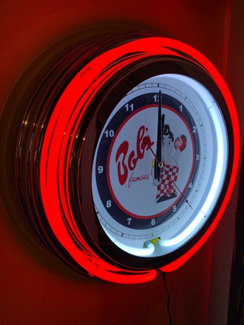 Red Neon Clock Bob's Big Boy Restaurant Diner Kitchen Bar RED Neon Wall Clock ...