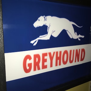 Greyhound Bus Station Driver Depot Garage Man Cave Cartello pubblicitario retrò illuminato