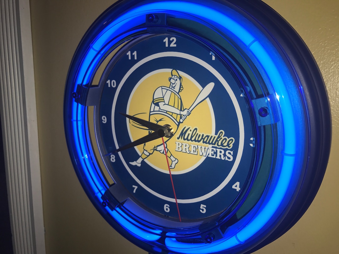 Milwaukee Brewers Throwback Barrelman Baseball Man Cave Bar Neon Wall ...