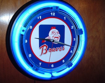 Atlanta Braves Throwback Baseball Bar Neon Wall Clock Man Cave Sign