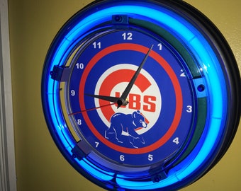 Chicago Cubs Baseball Man Cave Bar Neon Wall Clock Man Cave Sign
