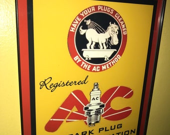 AC Spark Plugs Gas Service Station Garage Bar Framed Advertising Print Man Cave Sign